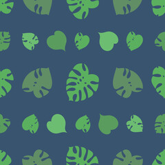 Tropical leaves. Monstera vector pattern. Linear ornament. Flat style.