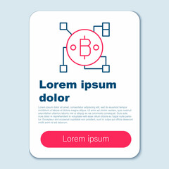 Line Blockchain technology Bitcoin icon isolated on grey background. Abstract geometric block chain network technology business. Colorful outline concept. Vector