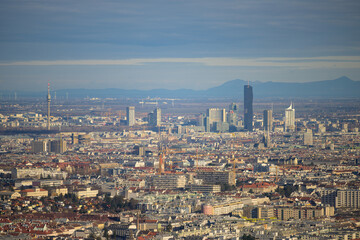 Panoramic view over Vienna sunny day in winter