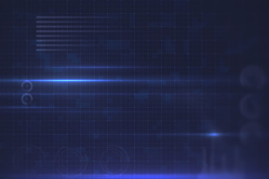 Creative blue digital grid background blurry business interface. Technology, communication, connection, web and science concept. 3D Rendering.