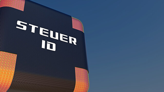 STEUER ID - digitale Steuererfassung, Lebenslang - W&uuml;rfel mit Text, Begriffserkl&auml;rung - 3D Hintergrundgrafik