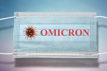 Medical face mask with - Omicron Covid-19 new variant - Omicron. Omicron variant of coronavirus
