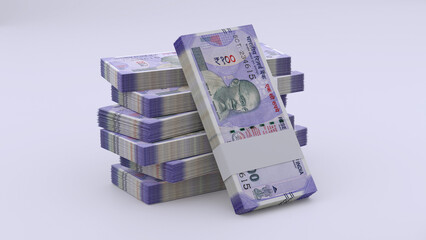 Indian Rupee 100 Currency Note Bundles - 3D Illustration