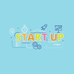 Vector illustration of creative word business startup typography lettering with line icon © RM Design