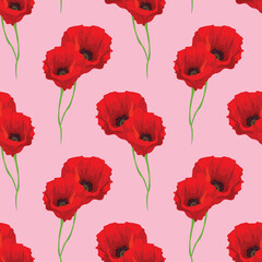 Naklejka premium poppy flower and butterflies seamless design