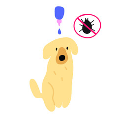 Dog take medicine against ticks. Vector illustration on white background.