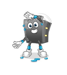 briefcase stretching character. cartoon mascot vector