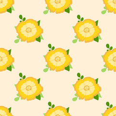 Cute floral pattern in the flower on yellow background. Backdrop for wallpaper, print, textile, fabric, wrapping. Vector illustration