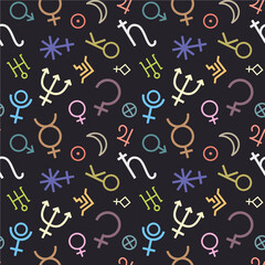 esoteric background with silhouette of astronomical signs