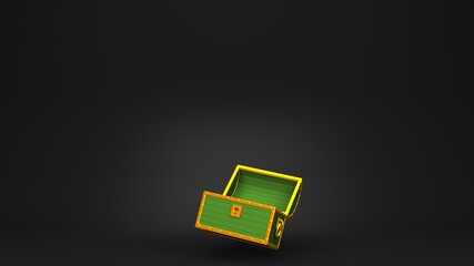 Green treasure chest on black copy space.
3D illustration for background.