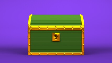 Green treasure chest on purple background.
3D illustration for background.

