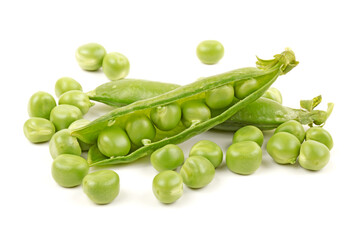 Fresh peas isolated on white background 