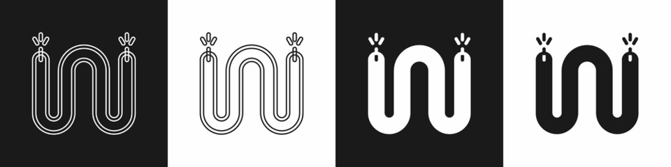 Set Electric cable icon isolated on black and white background. Electrical wire. Vector