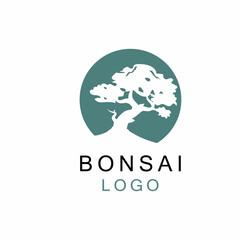 Oriental Bonsai Art, Japanese Mini Small Plant Tree on Pot Silhouette logo design vector