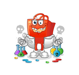 shopping bag mad scientist illustration. character vector