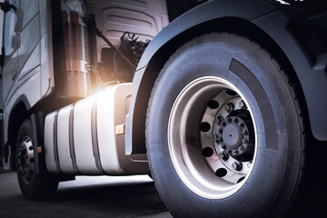 Semi Trucks Wheels Tires. Safety of Maintenance Tractor Lorry. Freight Trucks Transport.