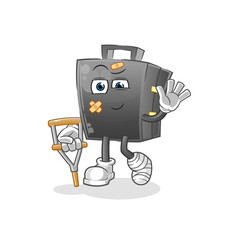 Fototapeta premium briefcase sick with limping stick. cartoon mascot vector