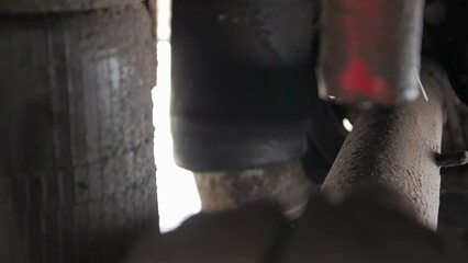 Air suspension of truck closeup focusing