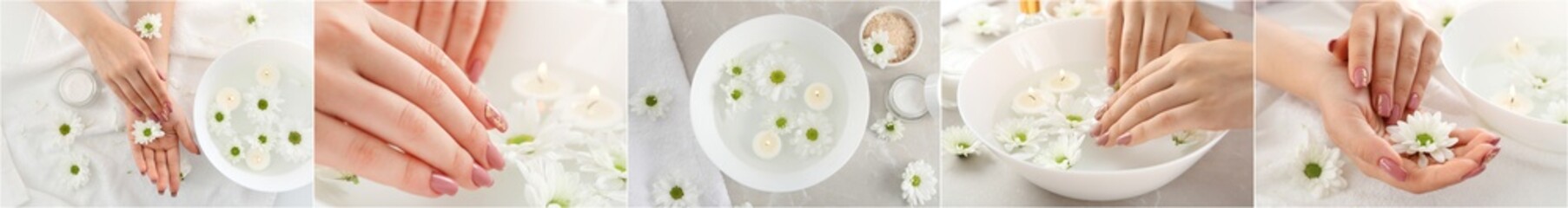 Naklejka premium Photo collage of procedures for hand care
