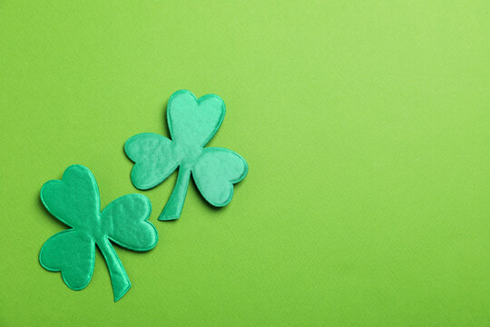 Two leaves of clover on green background