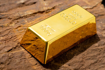 Gold bars on the rocky ground