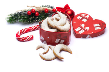 Heart shaped Gift box full of Traditional German or Austrian Vanillekipferl vanilla kipferl cookies