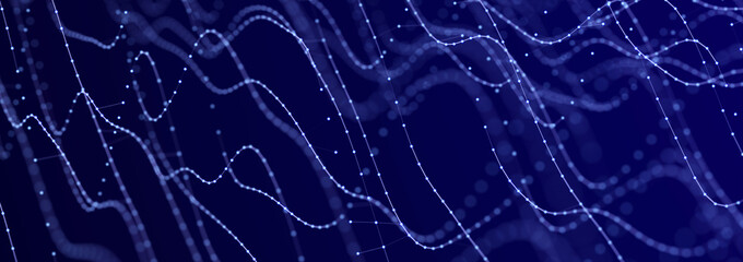 Sci-fi background. Digital landscape with dots and lines. Cyberspace grid. Background concept for your design. 3d