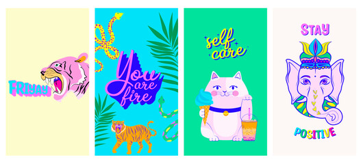 Collection of vertical background for social media content , instagram stories with Asian illustration. Editable Vector Illustration.