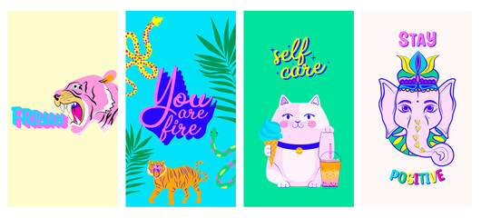 Fototapeta premium Collection of vertical background for social media content , instagram stories with Asian illustration. Editable Vector Illustration.