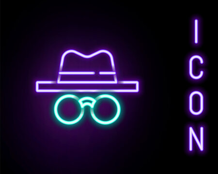 Glowing neon line Incognito mode icon isolated on black background. Colorful outline concept. Vector