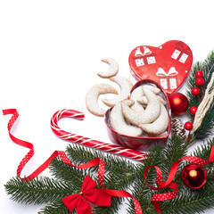 Heart shaped Gift box full of Traditional German or Austrian Vanillekipferl vanilla kipferl cookies