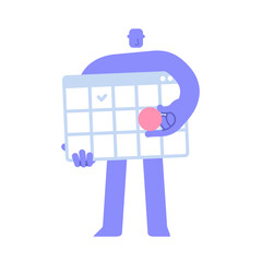 Modern character note date on huge calendar planning important matter. Time Management, Work Organization, Life Events. Business Concept illustration with man taking part in business activities