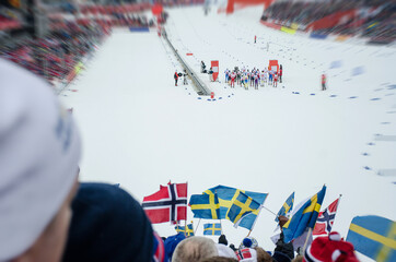 Nordic ski competitions. Athletes on the professional Track, Image for Winter Game in Beijing 2022