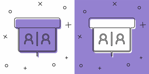 Set Video chat conference icon isolated on white and purple background. Online meeting work form home. Remote project management. Vector