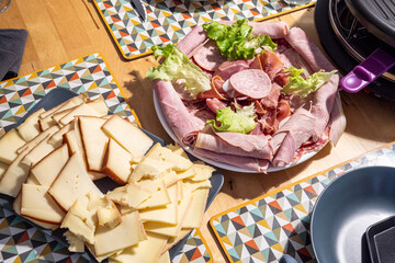 Raclette cheese and meat, french tradition