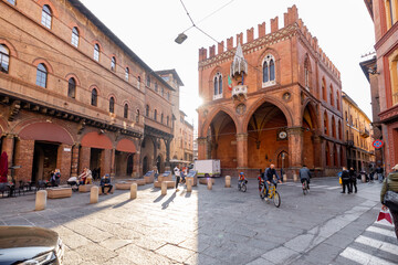 Street view of the old town in Bologna city during the morning time. Traveling Italy concept © rh2010