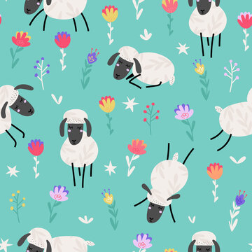 Funny sheep seamless background