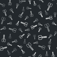 Grey Scissors hairdresser icon isolated seamless pattern on black background. Hairdresser, fashion salon and barber sign. Barbershop symbol. Vector Illustration