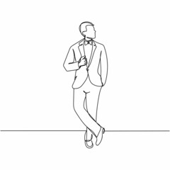 The Artists Continuous one simple single abstract line drawing of elegant handsome business man icon in silhouette on a white background. Linear stylized.