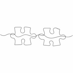 The Artists Continuous one simple single abstract line drawing of puzzle business concept icon in silhouette on a white background. Linear stylized.