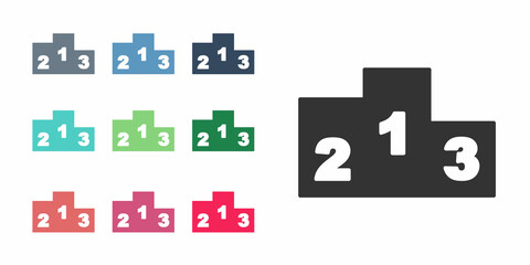 Black Award over sports winner podium icon isolated on white background. Set icons colorful. Vector