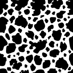Vector black cow print pattern animal seamless. Cow skin abstract for printing, cutting, and crafts Ideal for mugs, stickers, stencils, web, cover. wall stickers, home decorate and more.