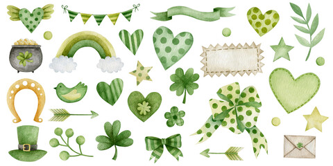 Watercolor set of illustrations, st. patrick's day.