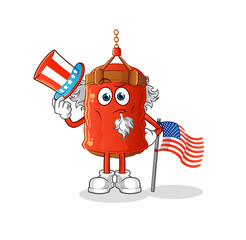 punching bag uncle sam character. cartoon mascot vector