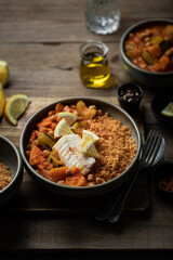 Assiette de couscous au poisson potiron carottes et courgettes