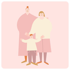 Vector illustration of a female couple and their son.
