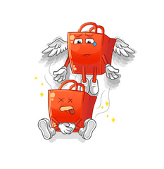 shopping bag spirit leaves the body mascot. cartoon vector
