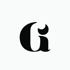 GI monogram logo.Letter g, letter i typographic icon.Lettering sign isolated on light background.Alphabet initials.Modern, design characters.