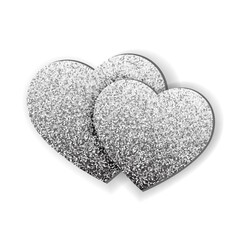 Two flat Glitter hearts. Happy Valentines day card design. Silver sparkle heart shapes.