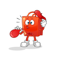 shopping bag pantomime blowing balloon. cartoon mascot vector